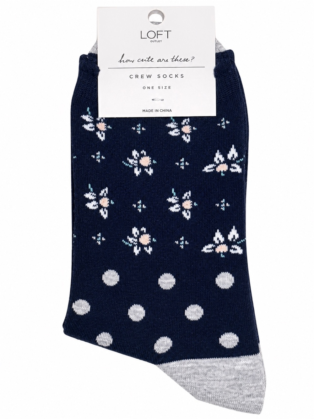 LOFT Navy Floral Polka Dot Crew Socks NWT One Size